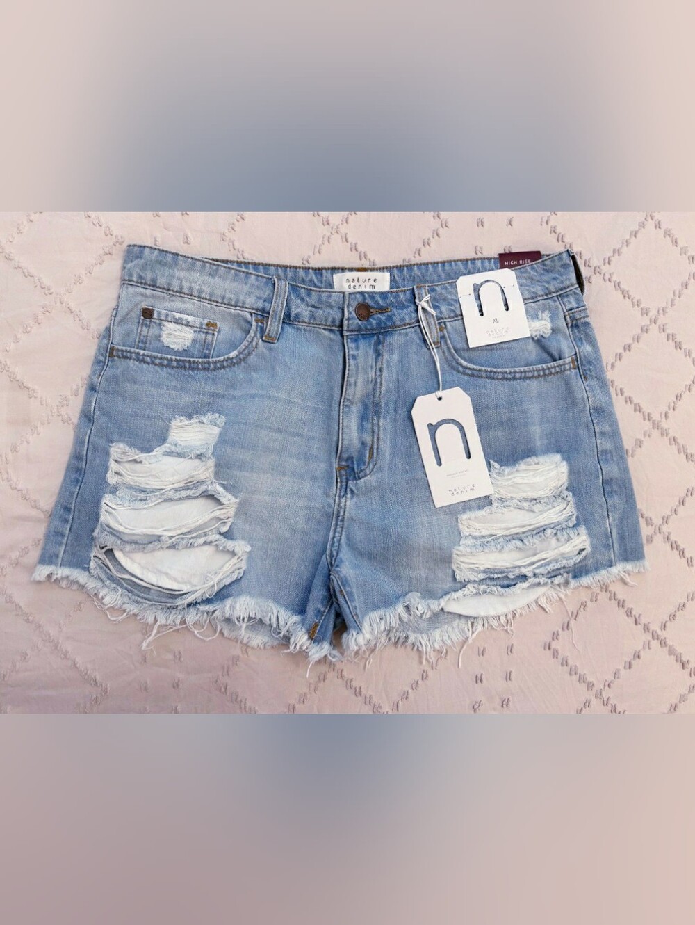 PINK LILY HIGH RISE DISTRESSED DENIM SHORTS